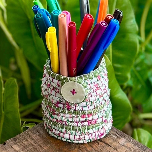 Pencil pot - Hand stitched - cottage