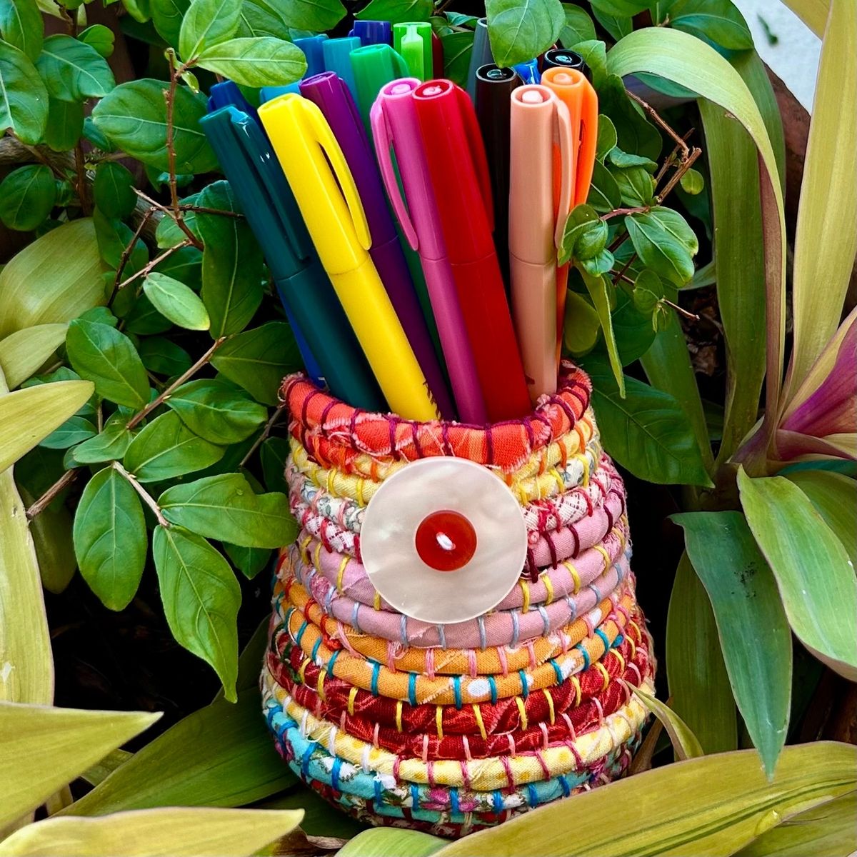 Pencil pot - Hand stitched - orange