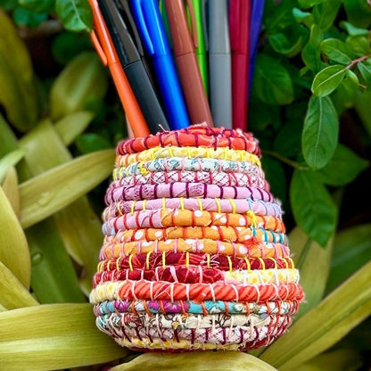 Pencil pot - Hand stitched - orange