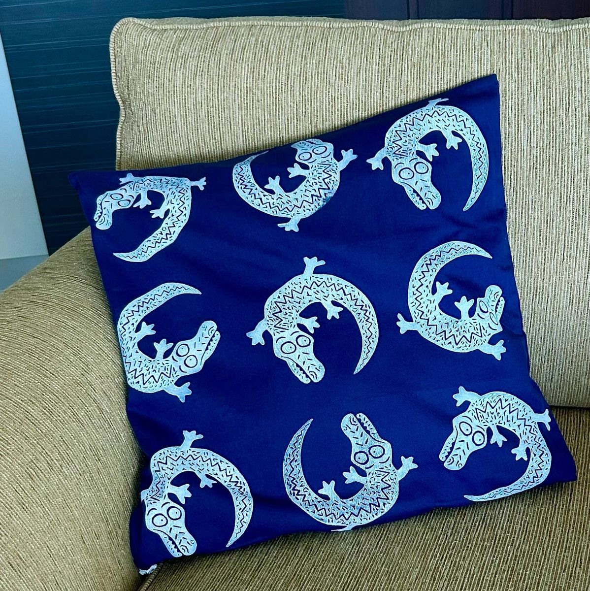 Cushion cover - hand printed - crocodile