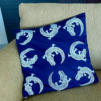 Cushion cover - hand printed - crocodile