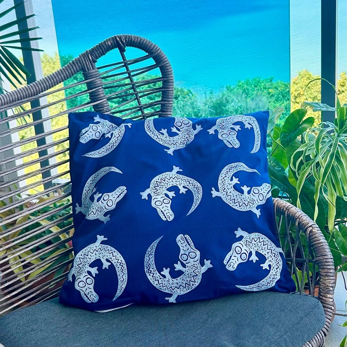 Cushion cover - hand printed - crocodile