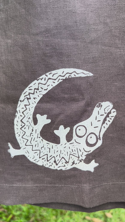 Sleeveless linen top - hand printed - crocodile
